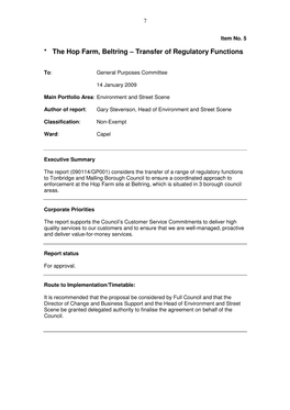 The Hop Farm, Beltring – Transfer of Regulatory Functions