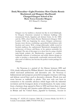 How Charles Rennie Mackintosh and Margaret Macdonald Changed Glasgow School of Art María Teresa González Mínguez IES Manuel E