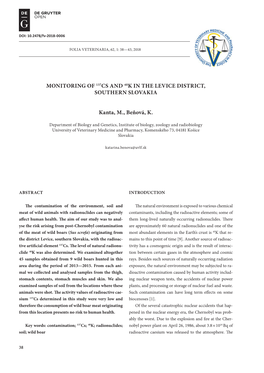 Monitoring of 137Cs and 40K in the Levice District, Southern Slovakia