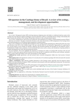 Silvopasture in the Caatinga Biome of Brazil: a Review of Its Ecology, Management, and Development Opportunities Felipe M