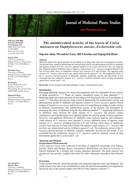 The Antimicrobial Activity of the Leaves of Urtica Massaica On