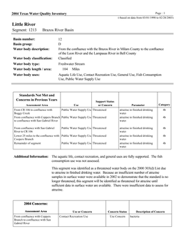Little River Segment: 1213 Brazos River Basin