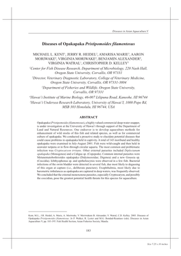 Diseases of Opakapaka Pristipomoides Filamentosus