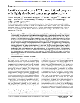 Identification of a Core TP53 Transcriptional Program with Highly Distributed Tumor Suppressive Activity