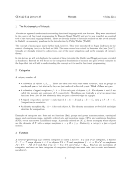 CS 6110 S11 Lecture 37 Monads 4 May 2011 1 the Mathematics Of