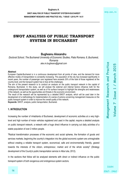 Swot Analysis of Public Transport System in Bucharest Management Research and Practice Vol