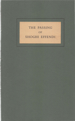 The Passing Shoghi Effendi