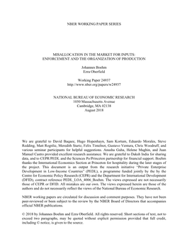 Nber Working Paper Series Misallocation in the Market