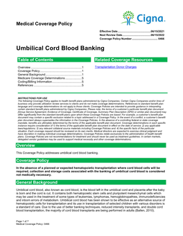 Umbilical Cord Blood Banking