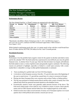 The New Ireland Fund, Inc. Portfolio Manager Commentary Quarter Ended October 31, 2018