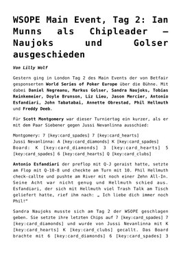 Ian Munns Als Chipleader – Naujoks Und Golser Ausgeschieden