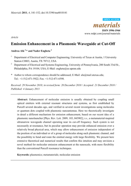 Emission Enhancement in a Plasmonic Waveguide at Cut-Off