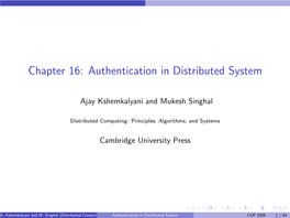 Chapter 16: Authentication in Distributed System