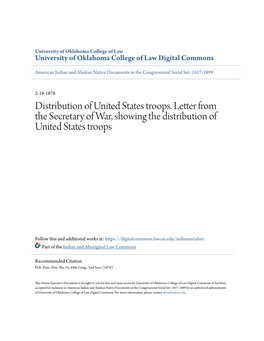 Distribution of United States Troops. Letter from the Secretary of War, Showing the Distribution of United States Troops