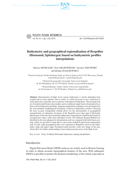 Bathymetry and Geographical Regionalization of Brepollen (Hornsund, Spitsbergen) Based on Bathymetric Profiles Interpolations