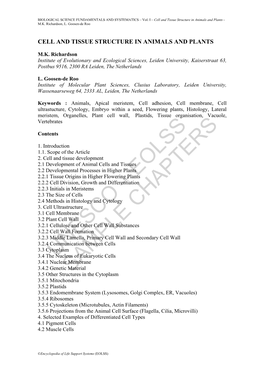 Cell and Tissue Structure in Animals and Plants - M.K