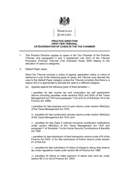 Revised Tax Practice Direction Case Categorisation Practice Direction