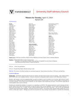 Minutes for Tuesday, April 13, 2010 Sarratt 220 ATTENDANCE