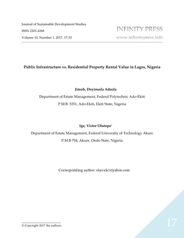 Public Infrastructure Vs. Residential Property Rental Value in Lagos, Nigeria