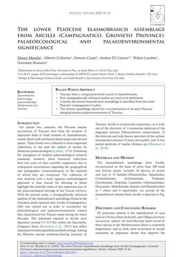 The Lower Pliocene Elasmobranch Assemblage from Arcille (Campagnatico, Grosseto Province): Palaeoecological and Palaeoenvironmental Significance