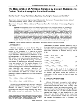 The Regeneration of Ammonia Solution by Calcium Hydroxide for Carbon Dioxide Absorption from the Flue Gas