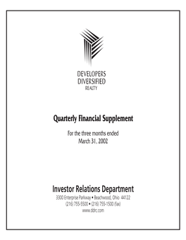 Quarterly Financial Supplement Investor Relations Department