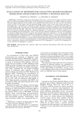 Evaluation of Methods for Collecting Blood-Engorged Mosquitoes from Habitats Within a Wildlife Refuge