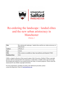 Landed Elites and the New Urban Aristocracy in Manchester O'reilly, C