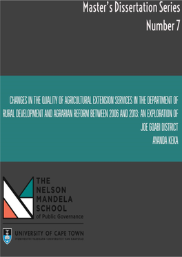 Changes in the Quality of Extension Services in the Department of Rural Development and Agrarian Reform Between 2006 and 2013: an Exploration of Joe Gqabi District