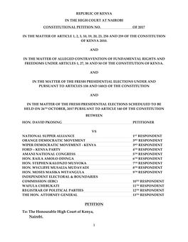 PETITION To: the Honourable High Court of Kenya, Nairobi