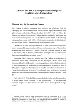 Chakma Und Sak. Ethnolinguistische Beitraege Zur Geschichte Eines Kulturvolkes