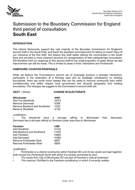 Submission to the Boundary Commission for England Third Period of Consultation: South East