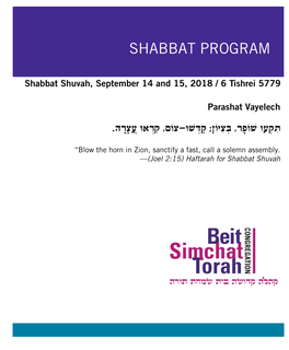 Shabbat Program Shabbat Program