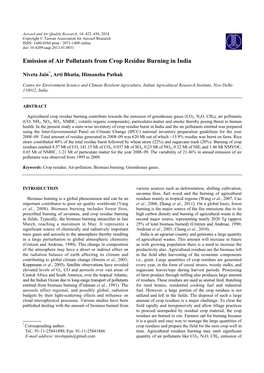 Emission of Air Pollutants from Crop Residue Burning in India