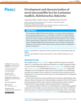 Development and Characterization of Novel Microsatellite Loci for Lusitanian Toadfish, Halobatrachus Didactylus