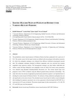 Seismic Hazard Maps of Peshawar District for 2 Various Return Periods