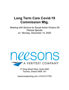 Meeting with Seniors for Social Action Ontario /Dr. Patricia Spindel on Monday, December 14, 2020