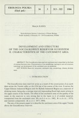 Development and Structure of the Goczałkowice Reservoir Ecosystem