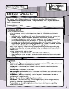 KS4 English – a Witch's Story