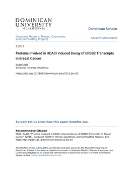 Proteins Involved in Hdaci Induced Decay of ERBB2 Transcripts in Breast Cancer