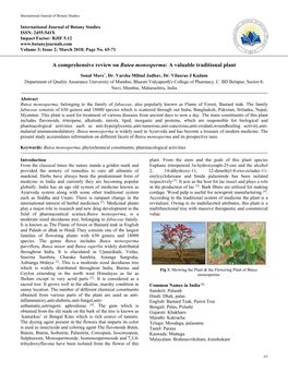 A Comprehensive Review on Butea Monosperma: a Valuable Traditional Plant