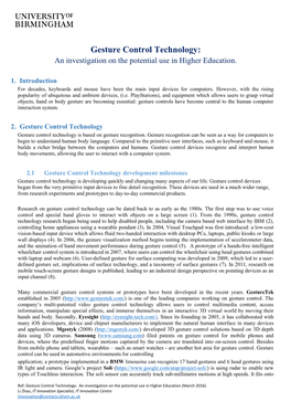 Gesture Control Technology: an Investigation on the Potential Use in Higher Education