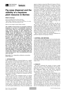 Fig Wasp Dispersal and the Stability of a Keystone Plant Resource in Borneo