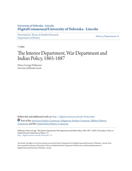 The Interior Department, War Department and Indian Policy, 1865-1887