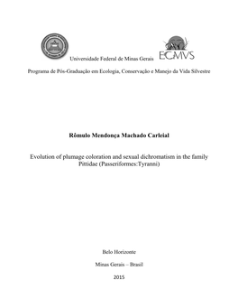 Rômulo Mendonça Machado Carleial Evolution of Plumage Coloration