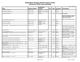 Washington Ringing Society Library Index Sorted by TITLE, Then AUTHOR