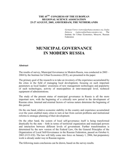 Municipal Governance in Modern Russia