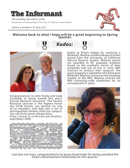 Kudos: Kudos to Kristin Hoppa for Receiving a Mildred E