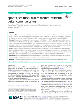 Specific Feedback Makes Medical Students Better Communicators Cosima Engerer1,2, Pascal O