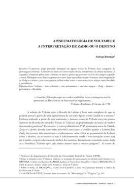 A Pneumatologia De Voltaire E a Interpretação De Zadig Ou O Destino